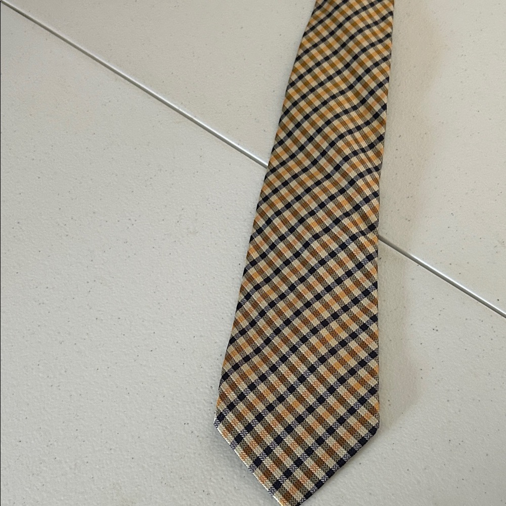 Burberry Navy and Gold Checkered Tie - Picture 5 of 5